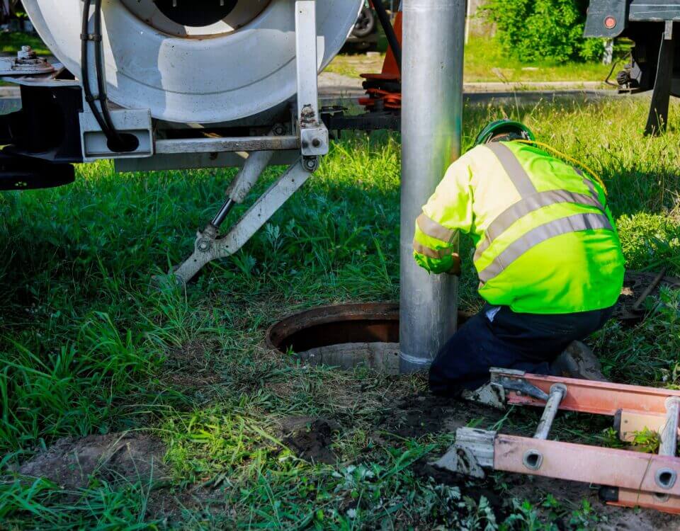 Machine for cleaning blocked drains and sewers with selective focus on town street.