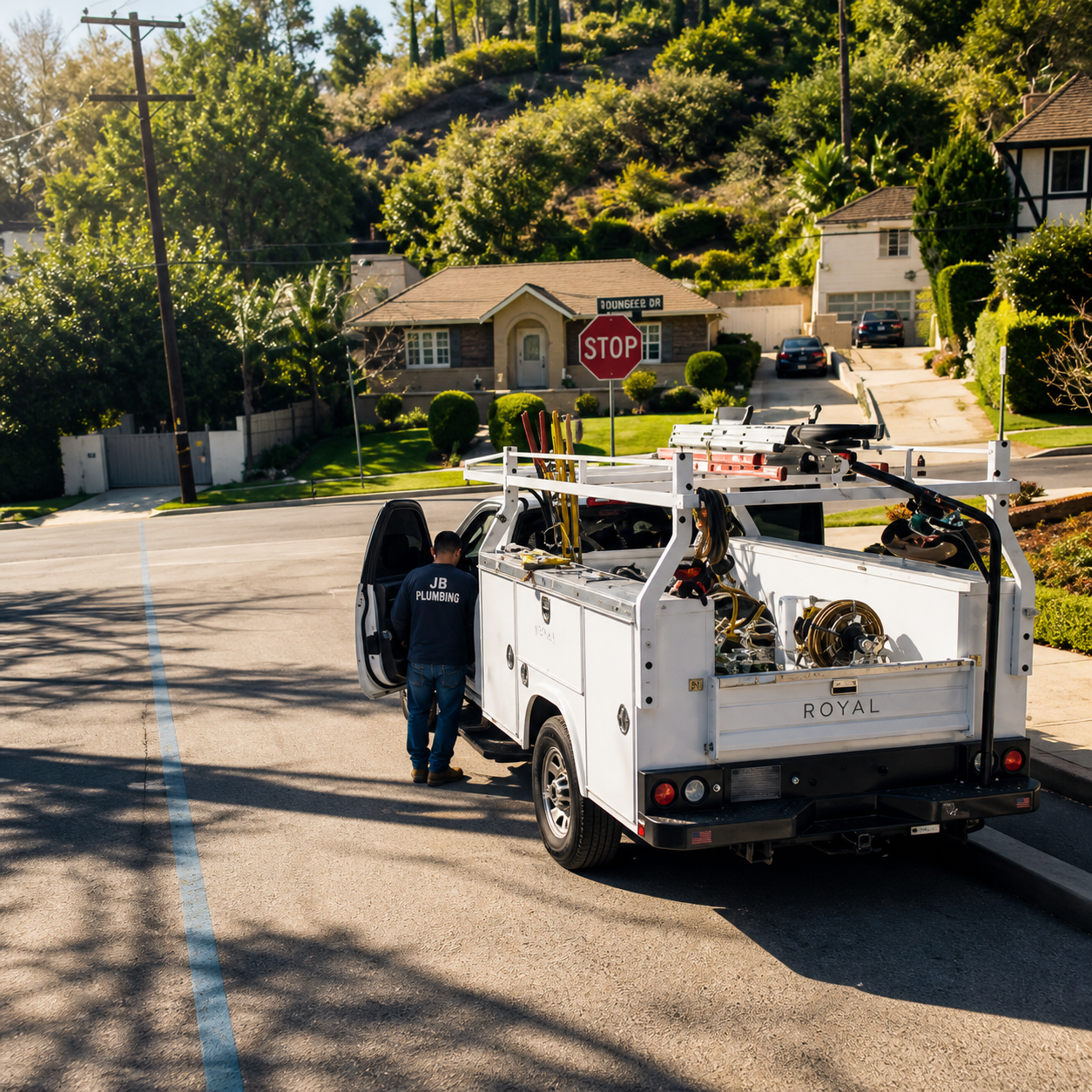 JB Plumbing Work on a Suburban Street