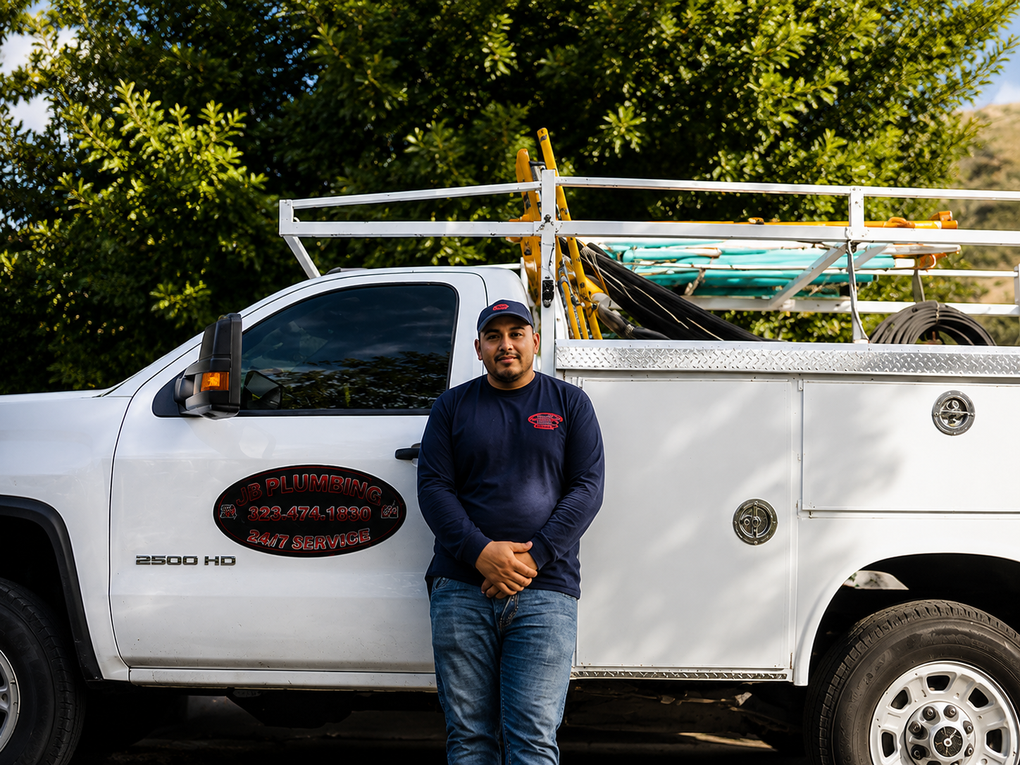 JB Plumbing and Rooter Los Angeles plumbing technician and service truck